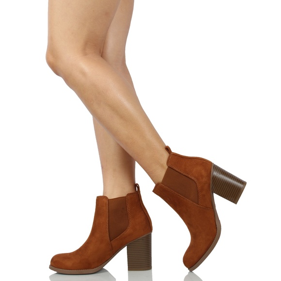 Hazel Faux Suede Chelsea Stacked Heel Ankle Bootie - Picture 5 of 5